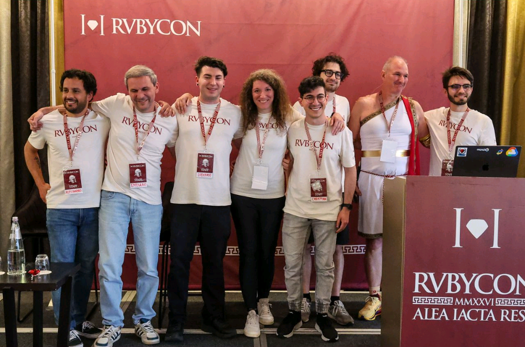 On stage at Rubycon, the Ruby conference in Rimini