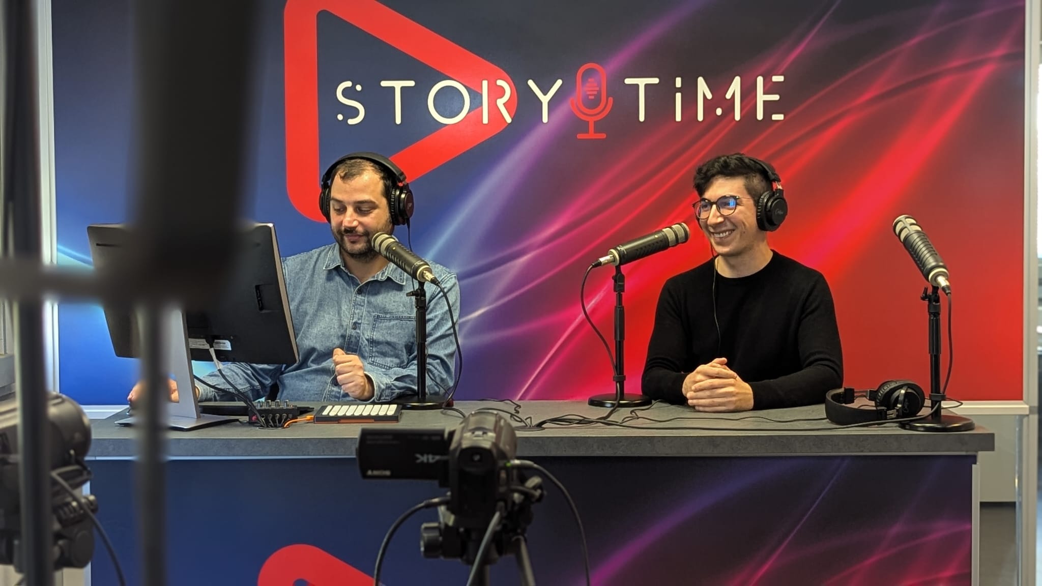 Recording an interview with Storytime, a radio network in Bologna
